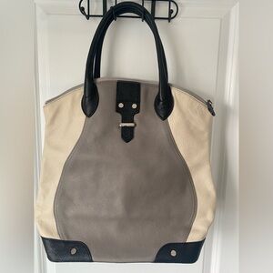 Charles Jourdan Colorblock Purse handbag satchel deep bag gray pebble leather EC